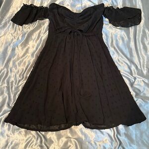 Double Crazy, S, Flowy skirt, form fitting top, Black with dotted pattern